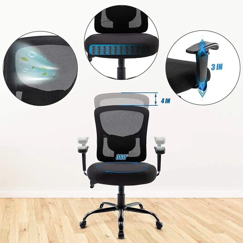 Black Fabric Mesh and Steel Adjustable Swivel Rolling Executive Office Chair - NOBLE HOME INTERIORS