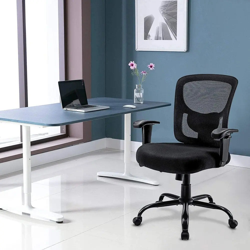 Black Fabric Mesh and Steel Adjustable Swivel Rolling Executive Office Chair - NOBLE HOME INTERIORS