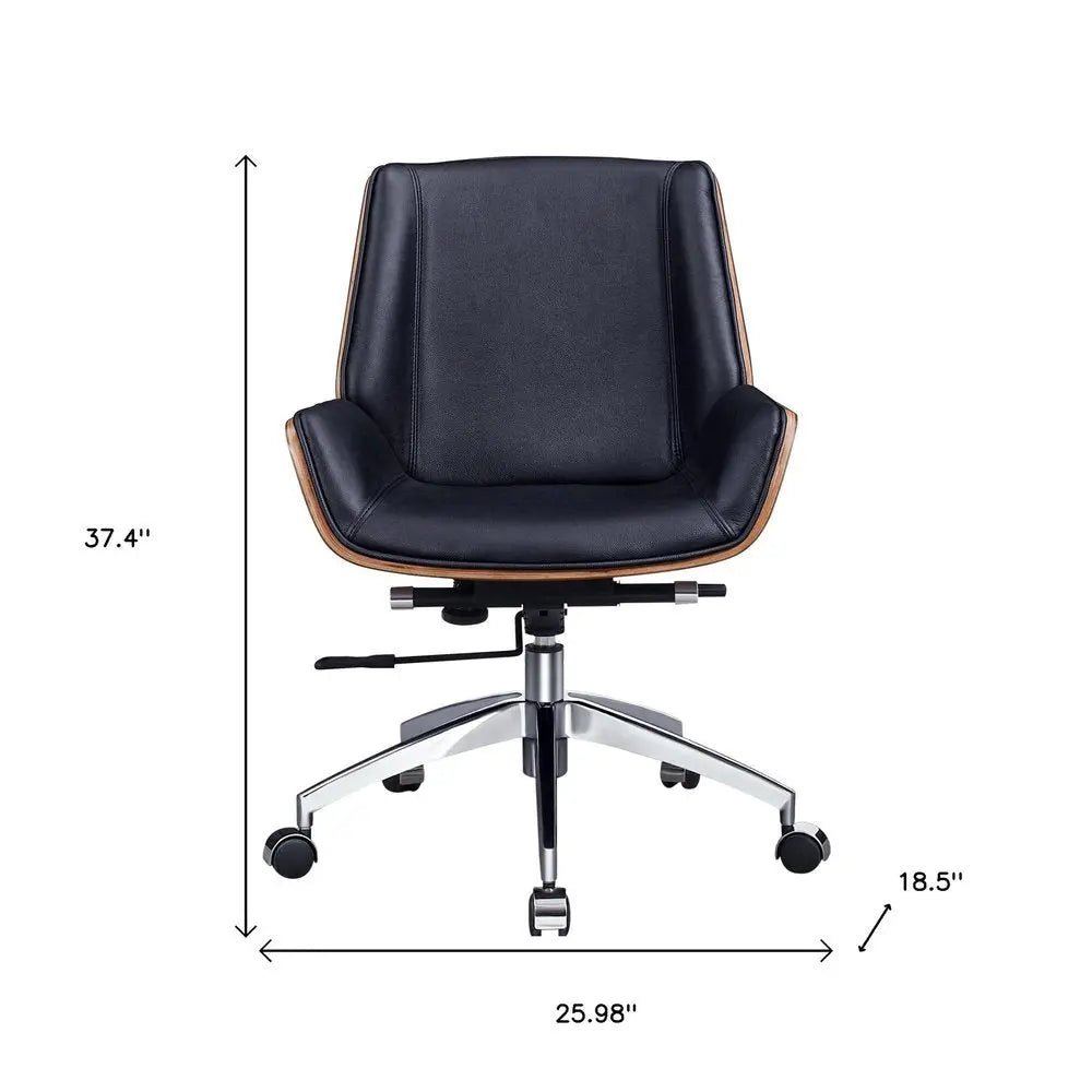 Black Rosewood and Silver Adjustable Height Swivel Rolling Conference Office Chair HomeRoots