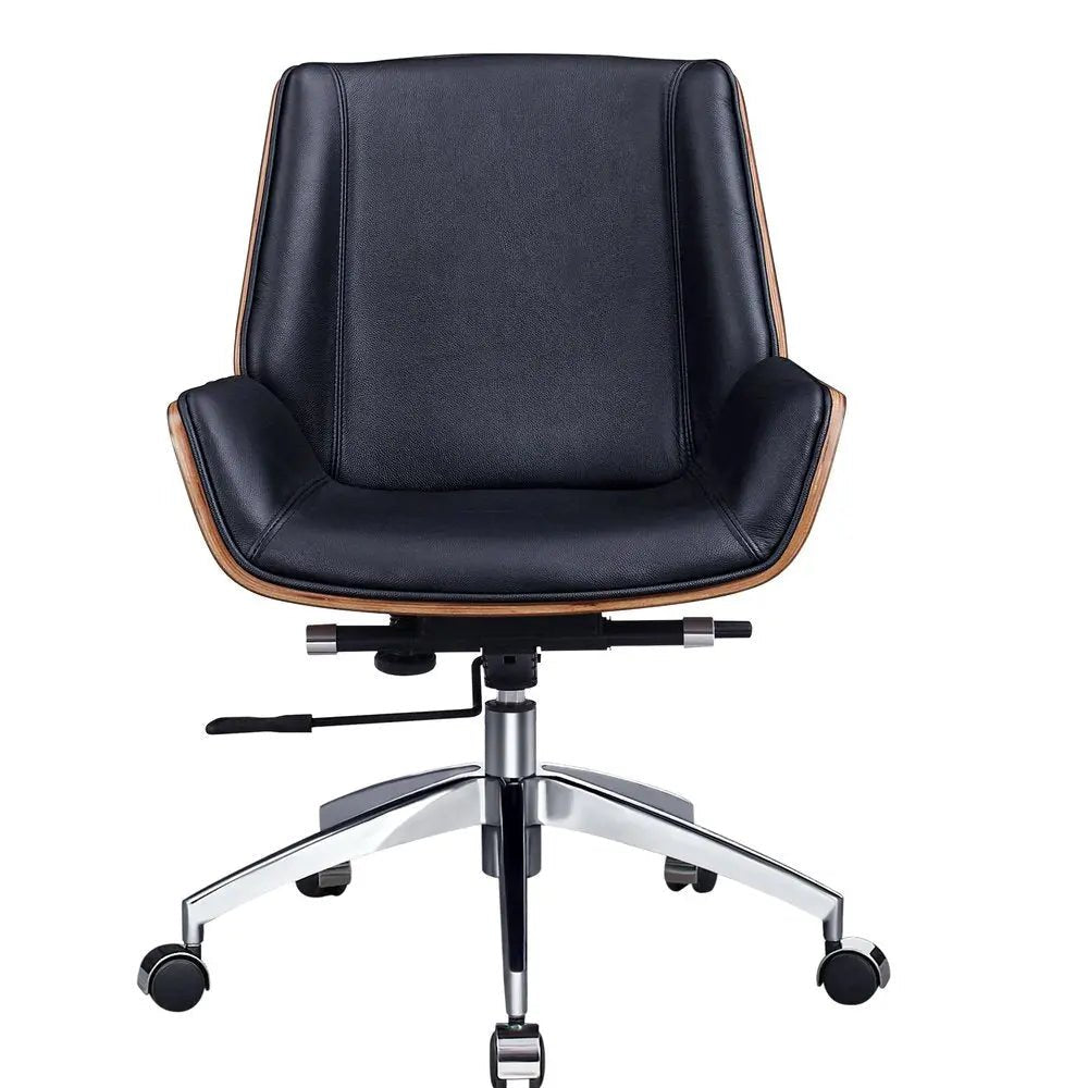 Black Rosewood and Silver Adjustable Height Swivel Rolling Conference Office Chair HomeRoots