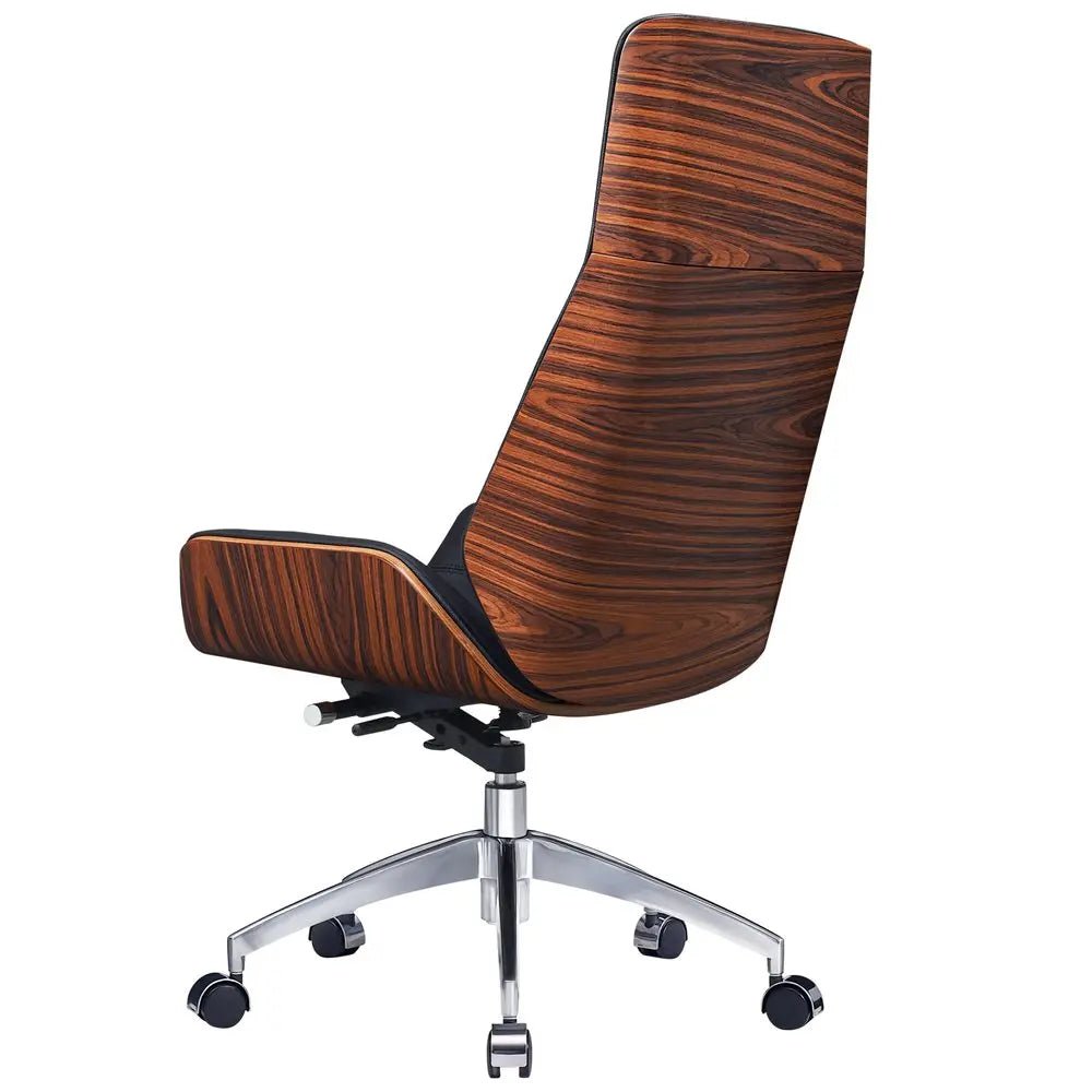 Black Rosewood and Silver Adjustable Height Swivel Rolling Executive Office Chair - NOBLE HOME INTERIORS