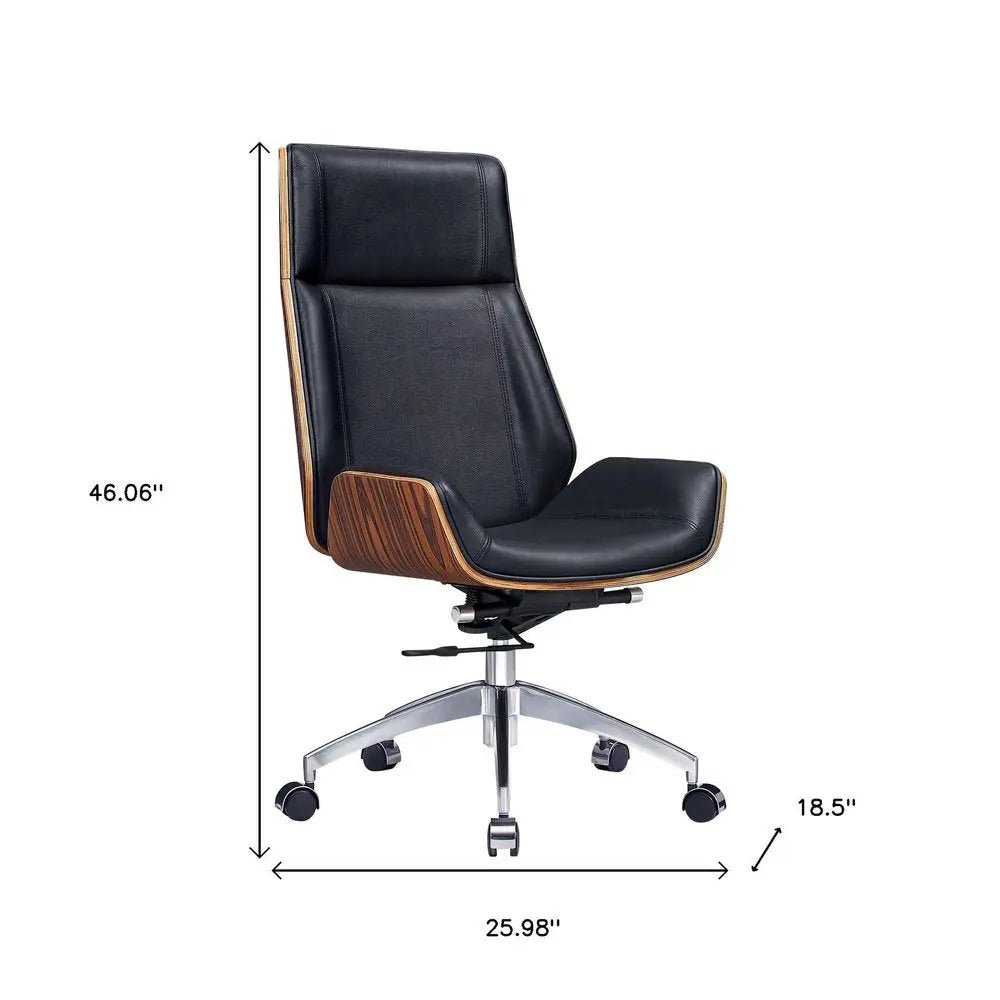 Black Rosewood and Silver Adjustable Height Swivel Rolling Executive Office Chair - NOBLE HOME INTERIORS