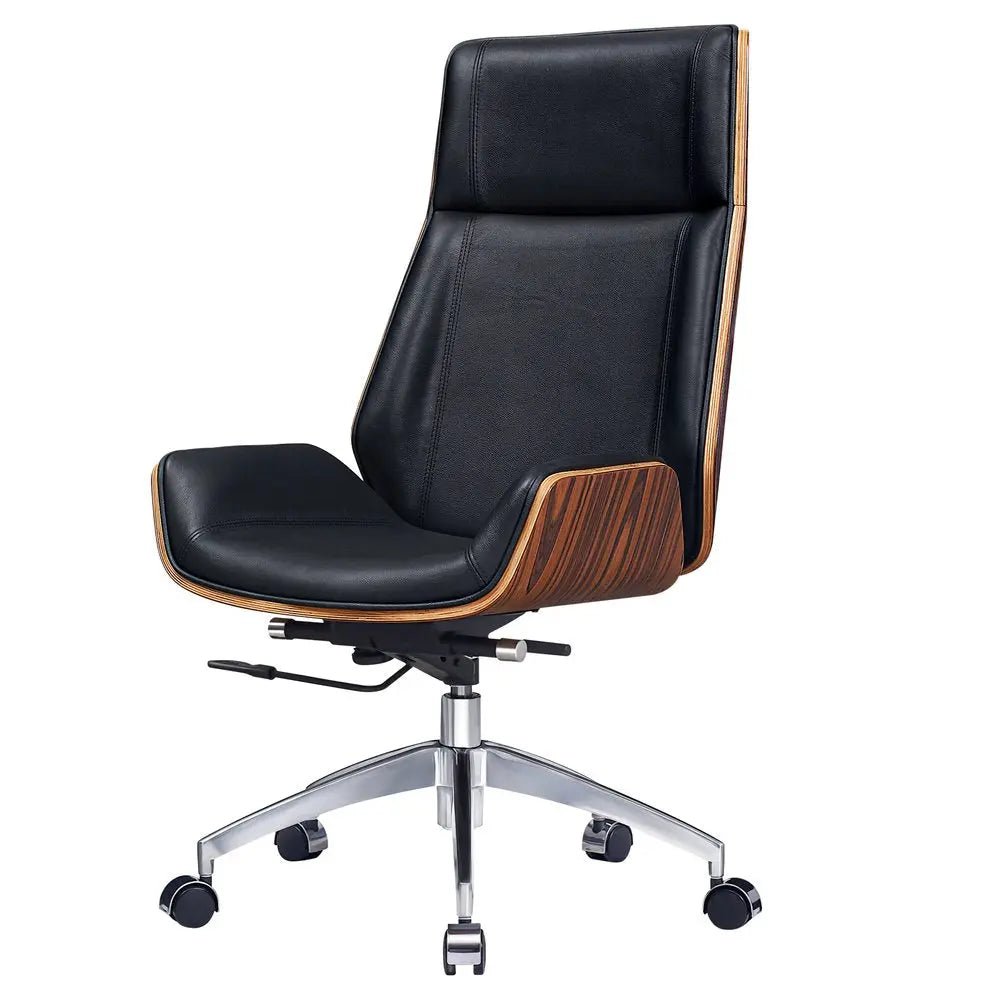 Black Rosewood and Silver Adjustable Height Swivel Rolling Executive Office Chair - NOBLE HOME INTERIORS
