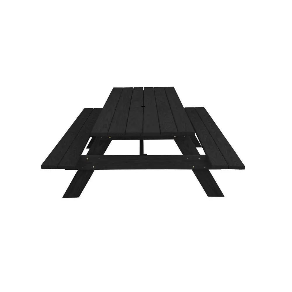 Black Solid Wood Dining Set with Two Benches With Umbrella Hole - NOBLE HOME INTERIORS