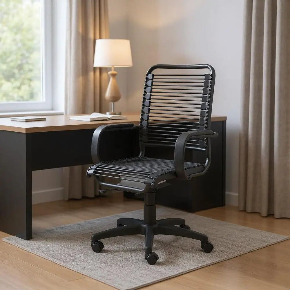 Black Swivel Adjustable Task Chair Bungee Back Steel Frame - NOBLE HOME INTERIORS