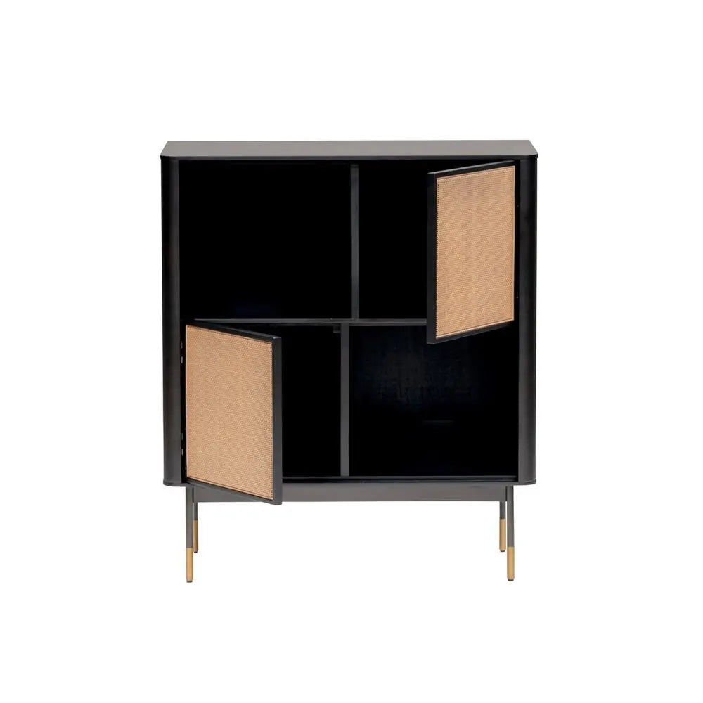 Black Wood and Wicker Accent Cabinet - NOVA HOME FURNITURE