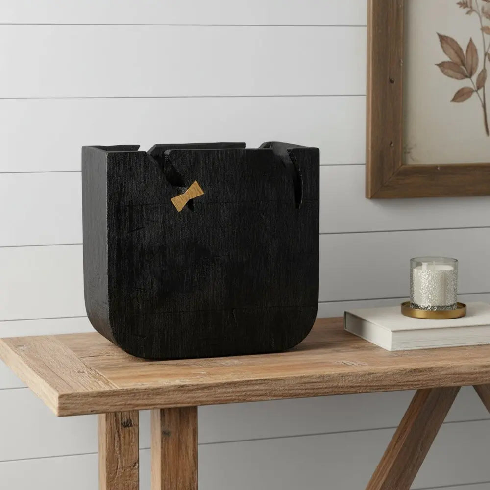 Black Wood Square Pot Planter - NOBLE HOME INTERIORS