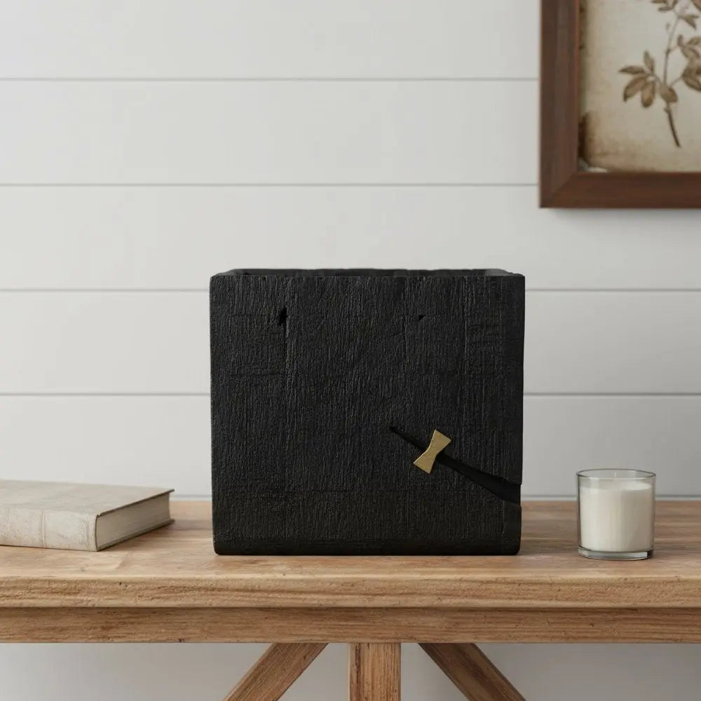 Black Wood Square Pot Planter - NOBLE HOME INTERIORS