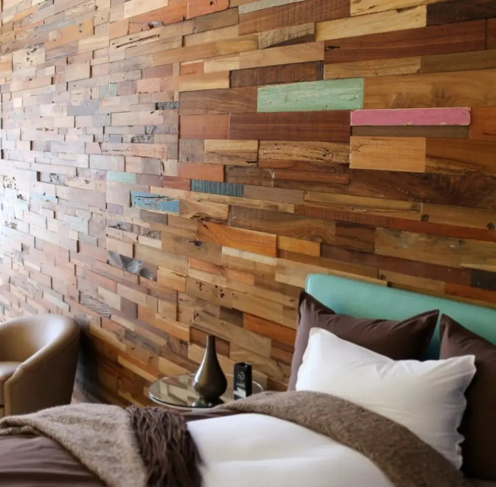 Blue Natural And Navy Blue 3D Embossed Teak Decorative Wall Panel - NOBLE HOME INTERIORS