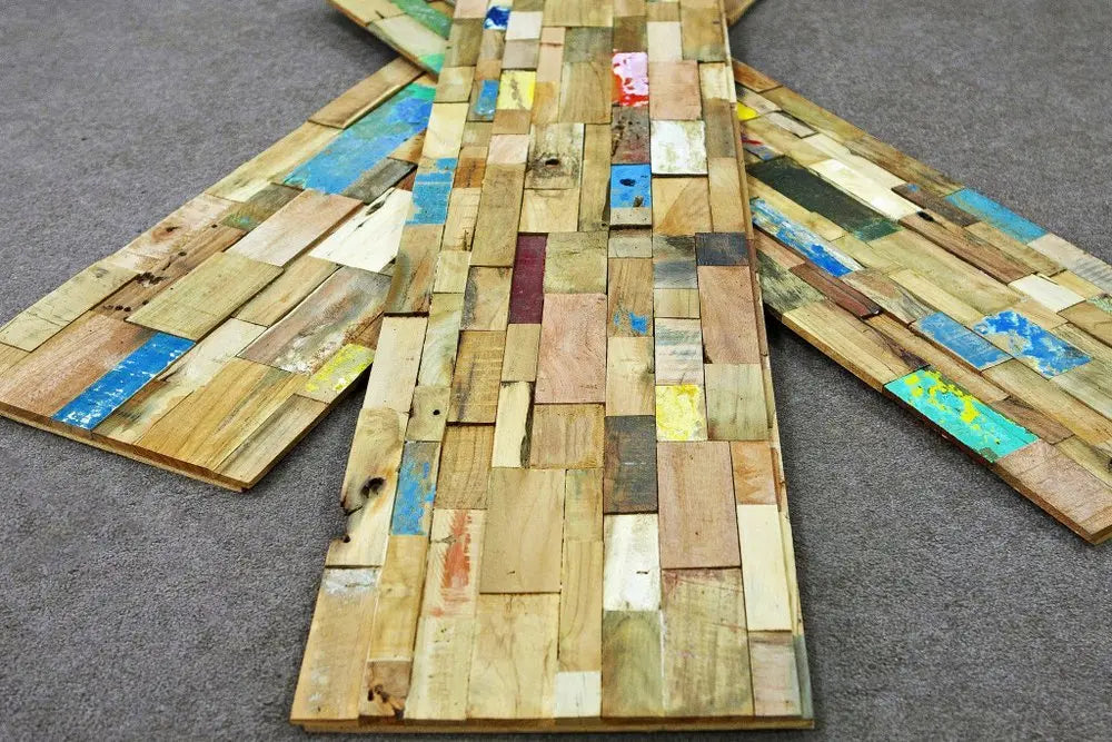 Blue Natural And Navy Blue 3D Embossed Teak Decorative Wall Panel - NOBLE HOME INTERIORS