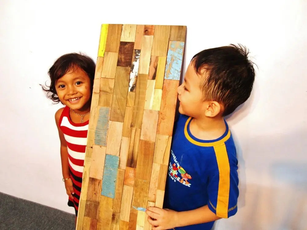 Blue Natural And Navy Blue 3D Embossed Teak Decorative Wall Panel - NOBLE HOME INTERIORS