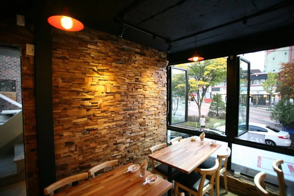 Brown 3D Embossed Abstract Teak Reclaimed Wood Decorative Wall Panels - NOBLE HOME INTERIORS