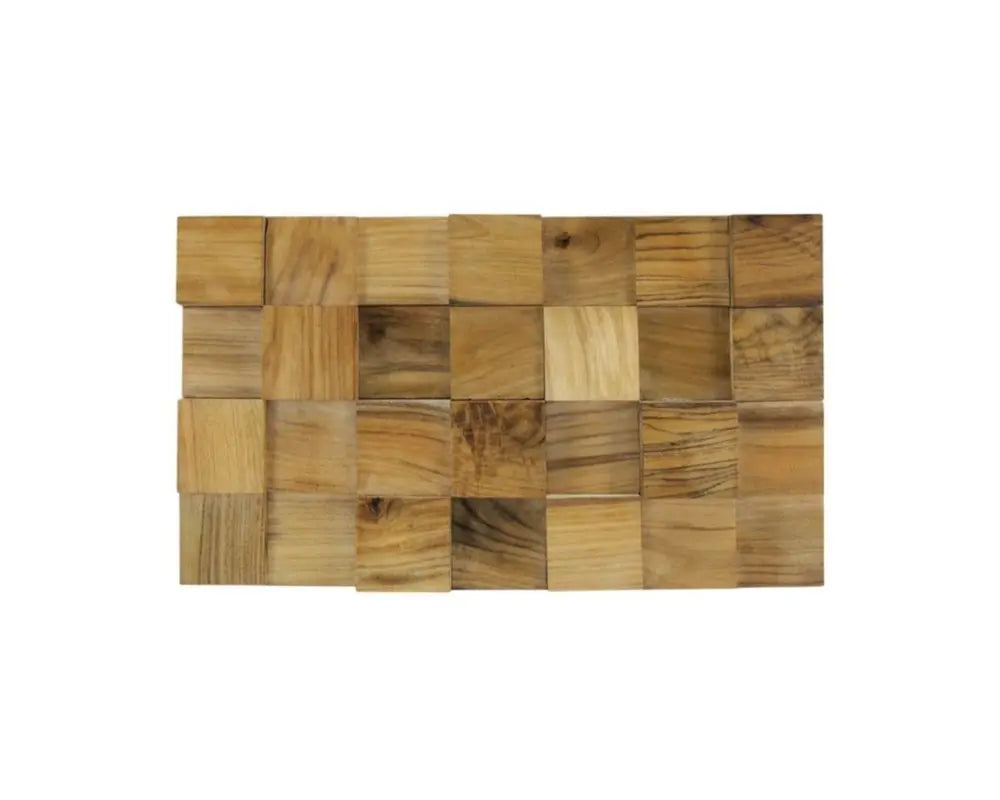 Brown 3D Embossed Block Teak Reclaimed Wood Decorative Wall Panels - NOBLE HOME INTERIORS