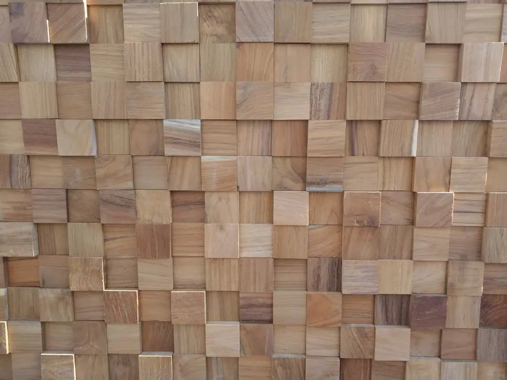 Brown 3D Embossed Block Teak Reclaimed Wood Decorative Wall Panels - NOBLE HOME INTERIORS