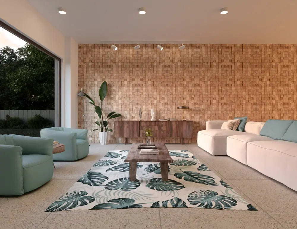 Brown 3D Embossed Block Teak Reclaimed Wood Decorative Wall Panels - NOBLE HOME INTERIORS