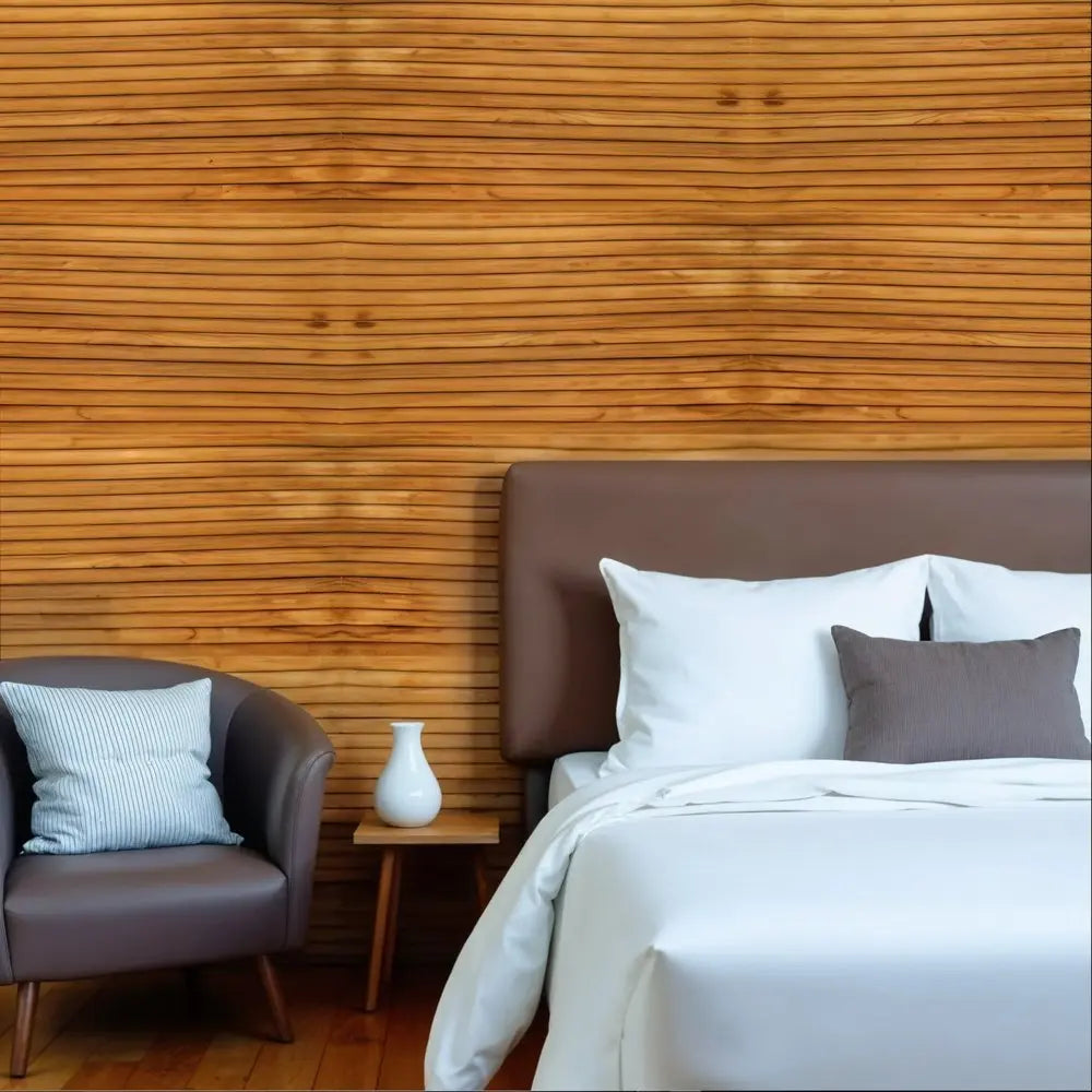Brown 3D Embossed Striped Teak Reclaimed Wood Decorative Wall Panels - NOBLE HOME INTERIORS