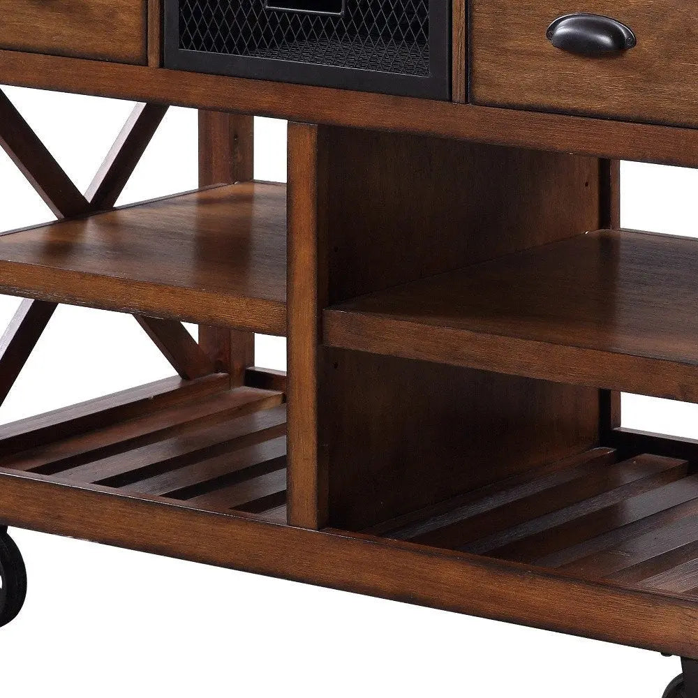 Brown And Silver 48" Rolling Kitchen Cart With Storage - NOVA HOME FURNITURE