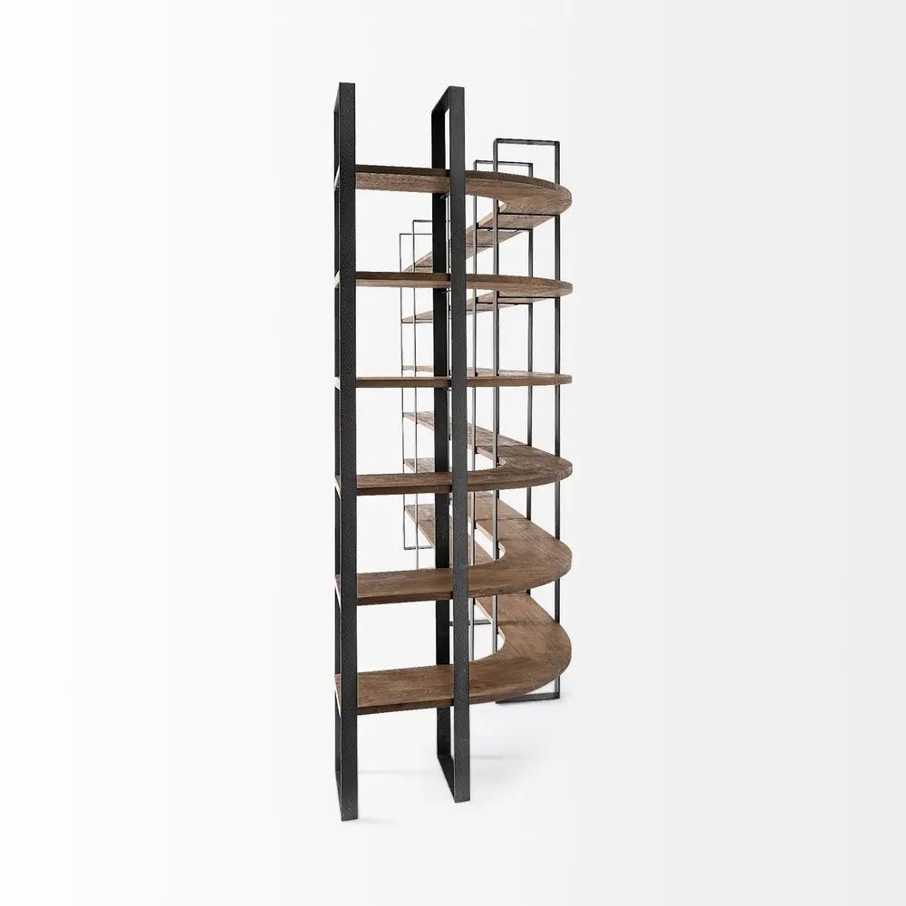 Brown Iron and Solid Wood Six Tier Bookcase HomeRoots