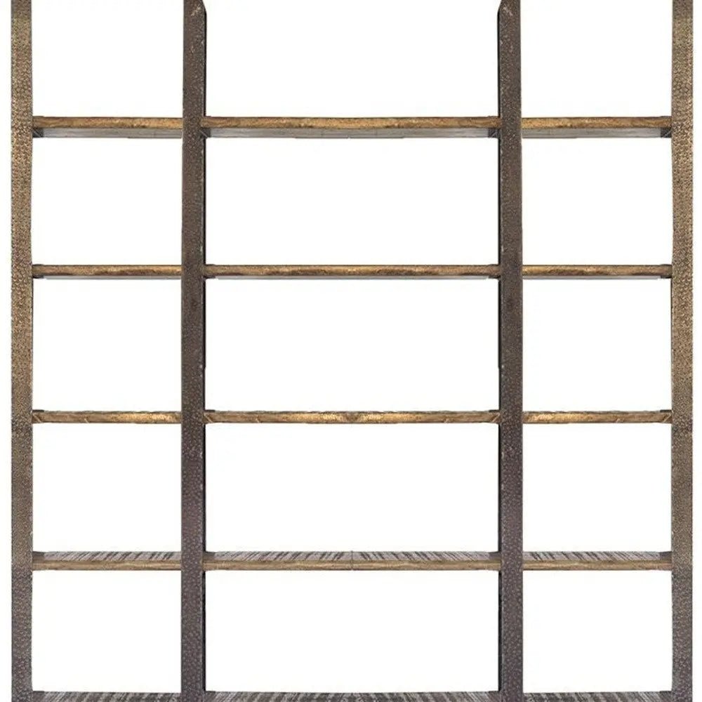 Brown Iron and Solid Wood Six Tier Bookcase HomeRoots