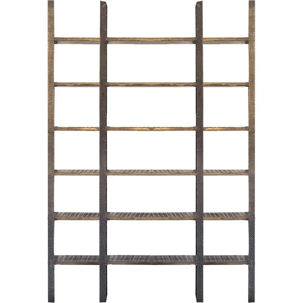 Brown Iron and Solid Wood Six Tier Bookcase HomeRoots