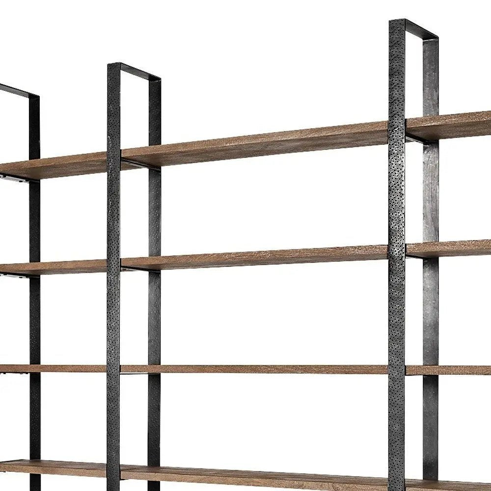 Brown Iron and Solid Wood Six Tier Bookcase HomeRoots