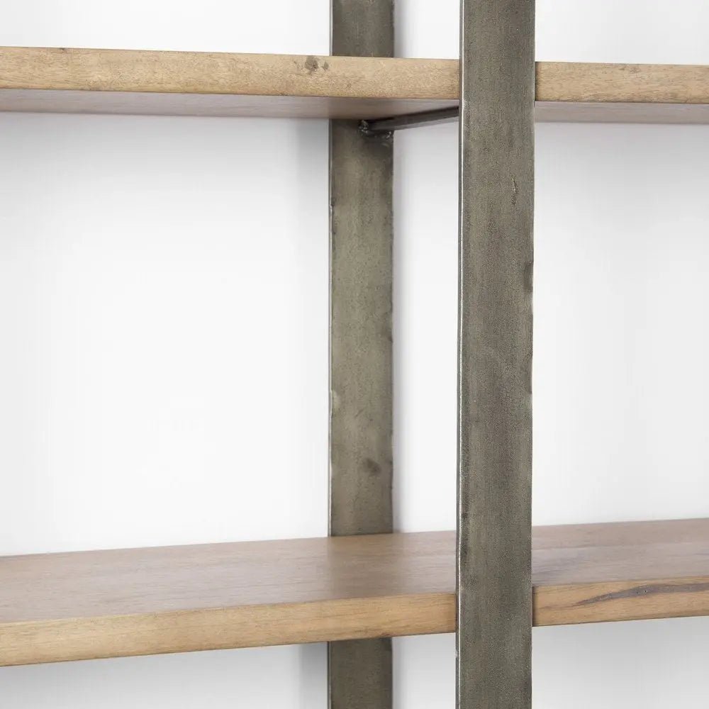 Brown Nickel and Solid Wood Six Tier Bookcase HomeRoots