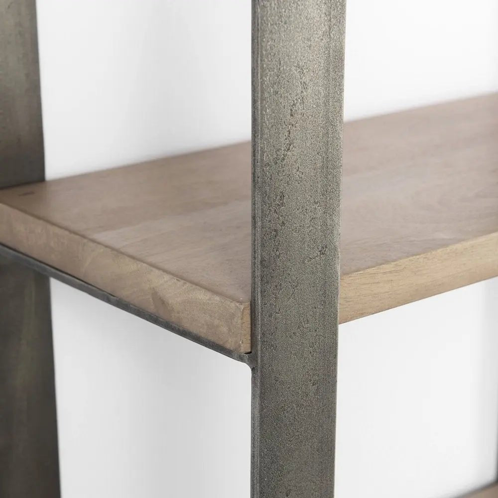 Brown Nickel and Solid Wood Six Tier Bookcase HomeRoots