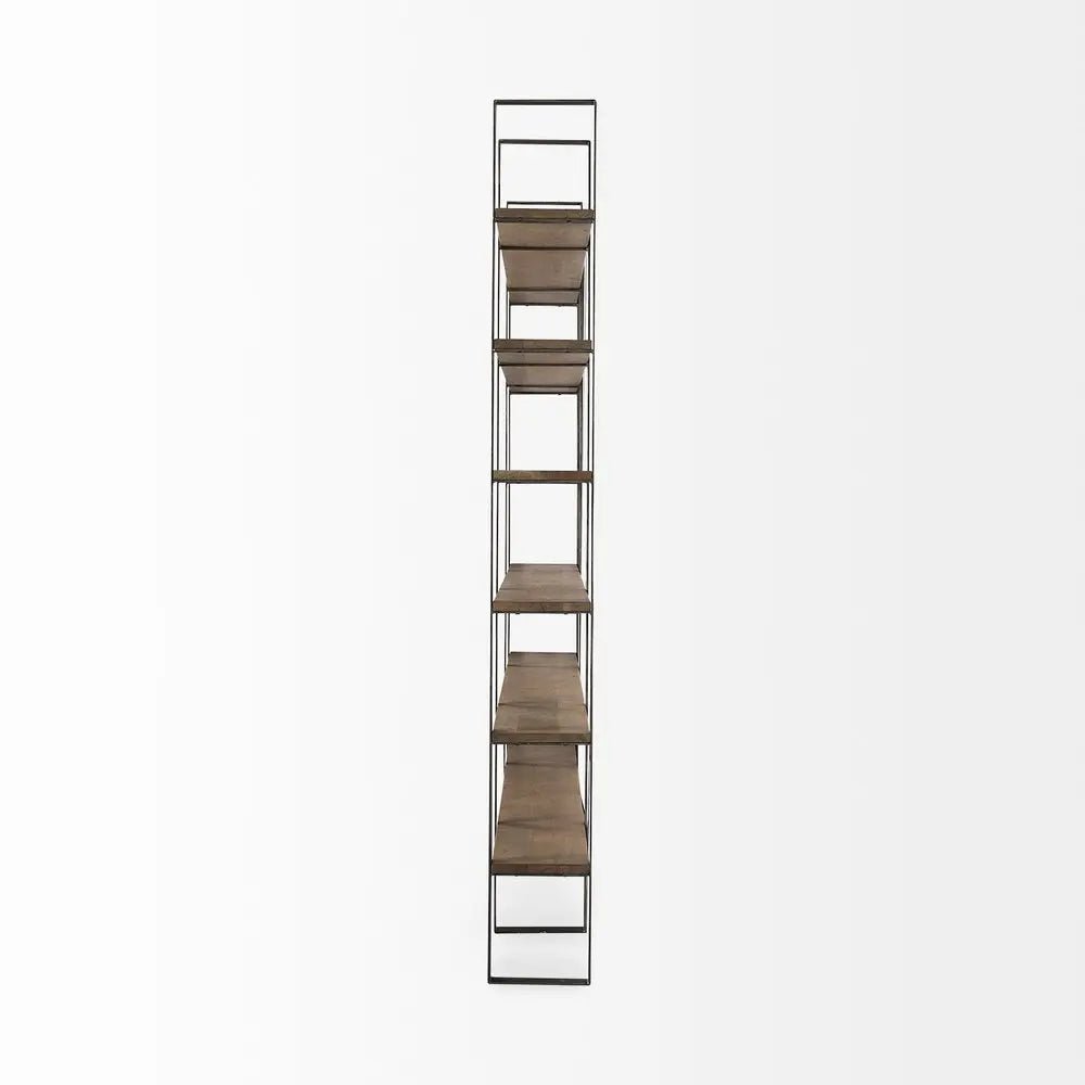 Brown Nickel and Solid Wood Six Tier Bookcase HomeRoots