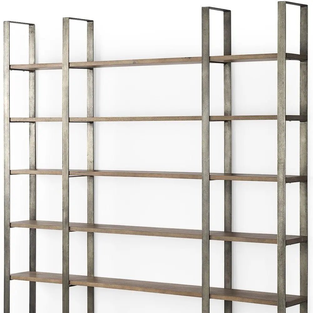 Brown Nickel and Solid Wood Six Tier Bookcase HomeRoots