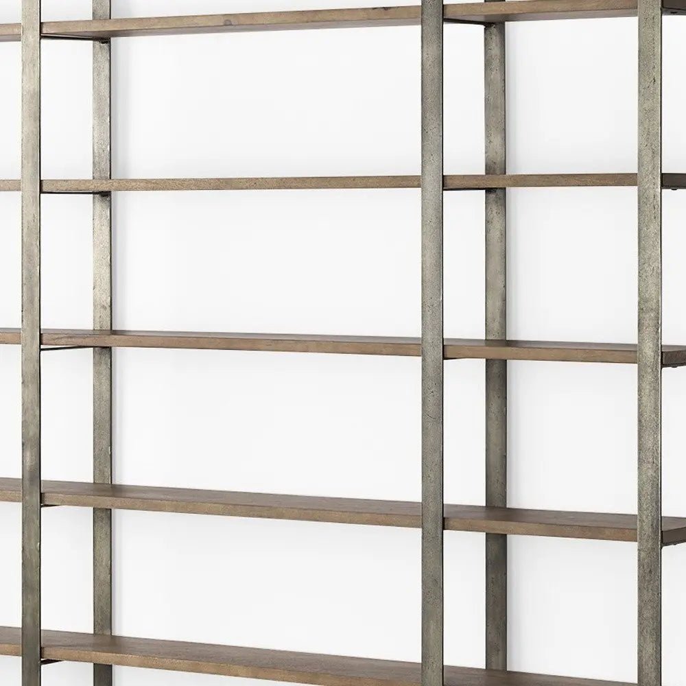 Brown Nickel and Solid Wood Six Tier Bookcase HomeRoots