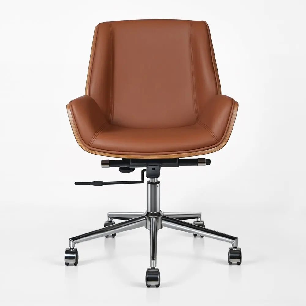 Brown Rosewood and Silver Adjustable Height Swivel Rolling Conference Office Chair HomeRoots