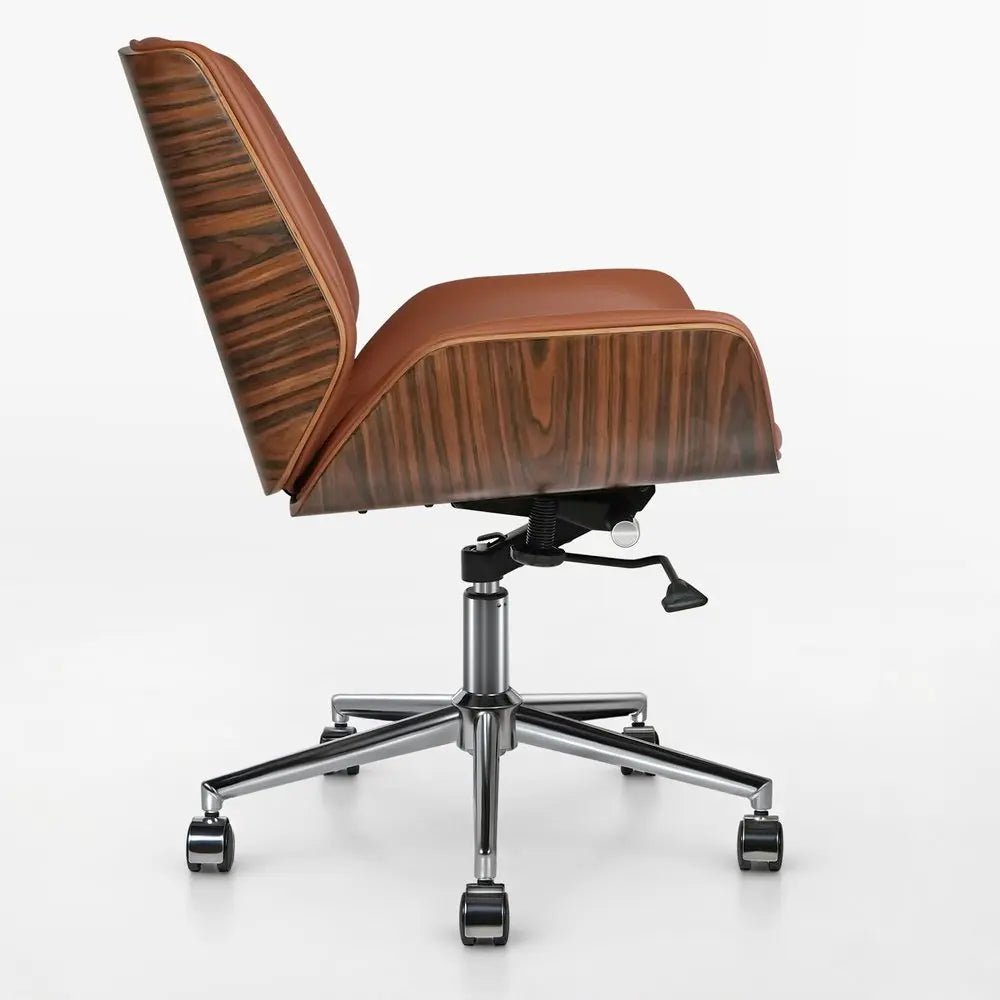 Brown Rosewood and Silver Adjustable Height Swivel Rolling Conference Office Chair HomeRoots