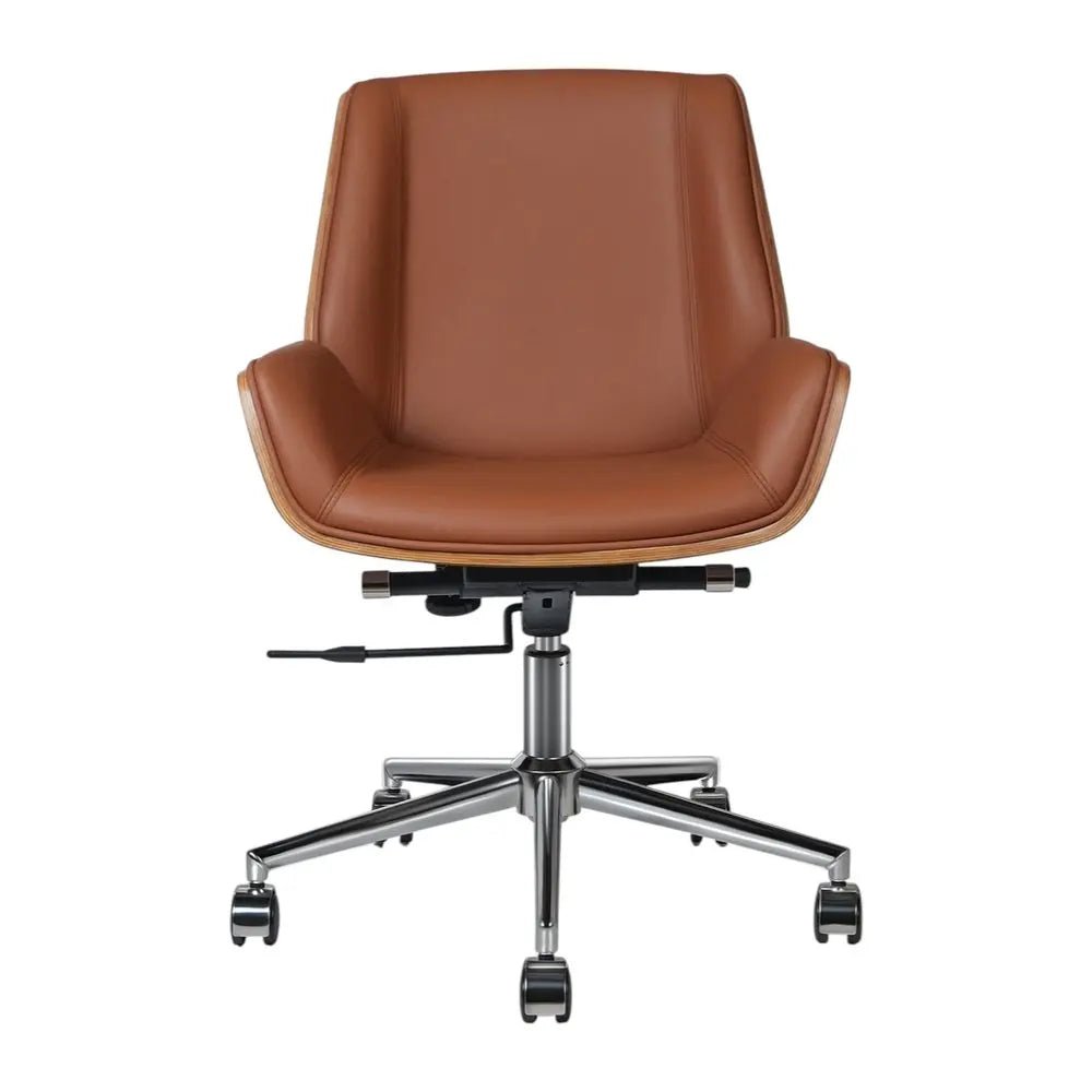 Brown Rosewood and Silver Adjustable Height Swivel Rolling Conference Office Chair HomeRoots