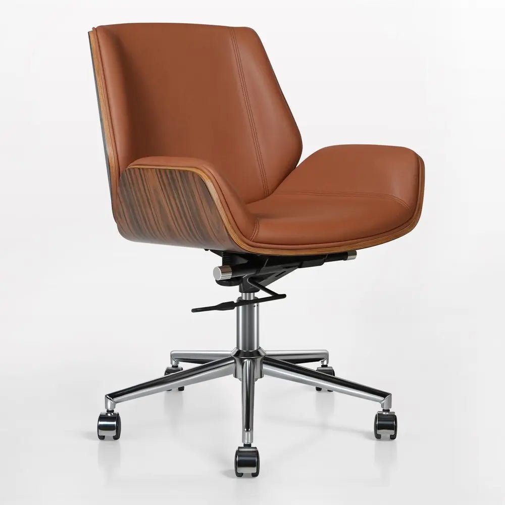 Brown Rosewood and Silver Adjustable Height Swivel Rolling Conference Office Chair HomeRoots