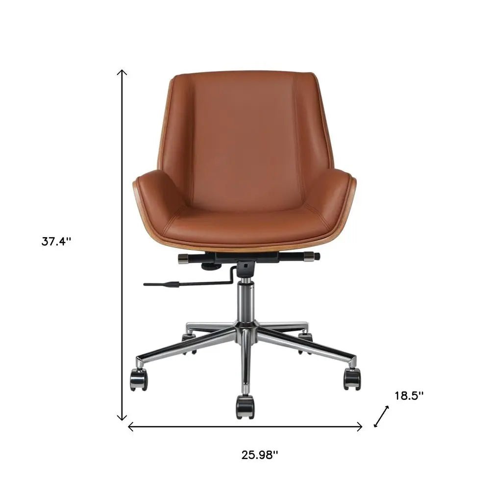 Brown Rosewood and Silver Adjustable Height Swivel Rolling Conference Office Chair HomeRoots