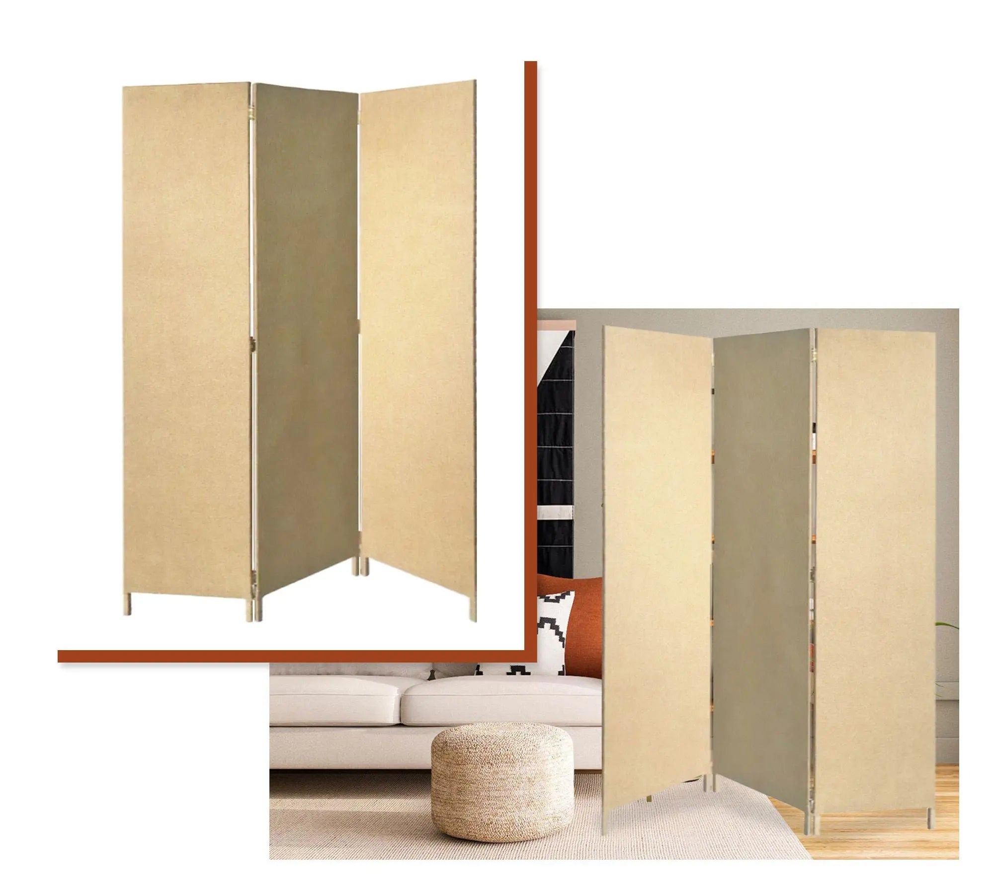 Brown Upholstered 3 Panel Room Divider Screen - NOBLE HOME INTERIORS