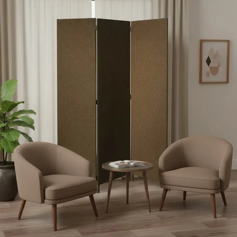 Brown Upholstered 3 Panel Room Divider Screen - NOBLE HOME INTERIORS
