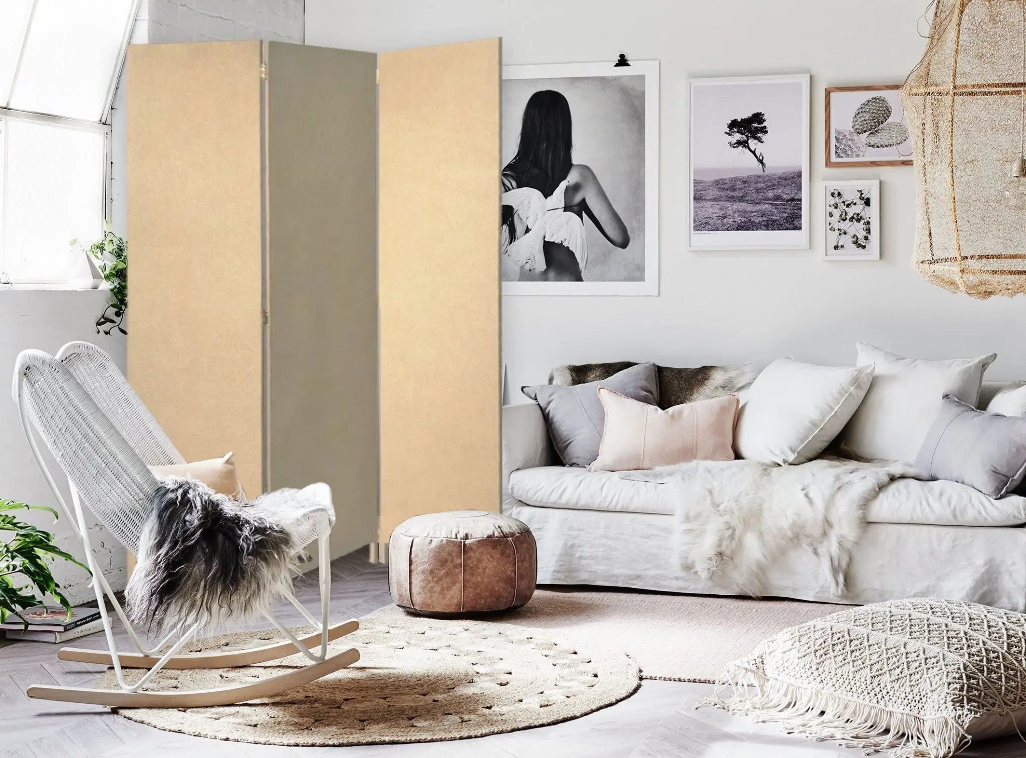 Brown Upholstered 3 Panel Room Divider Screen - NOBLE HOME INTERIORS