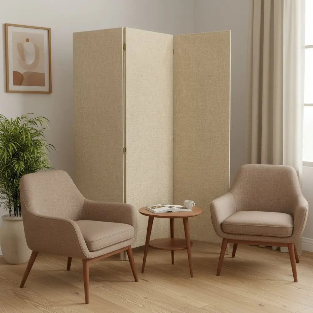 Brown Upholstered 3 Panel Room Divider Screen - NOBLE HOME INTERIORS