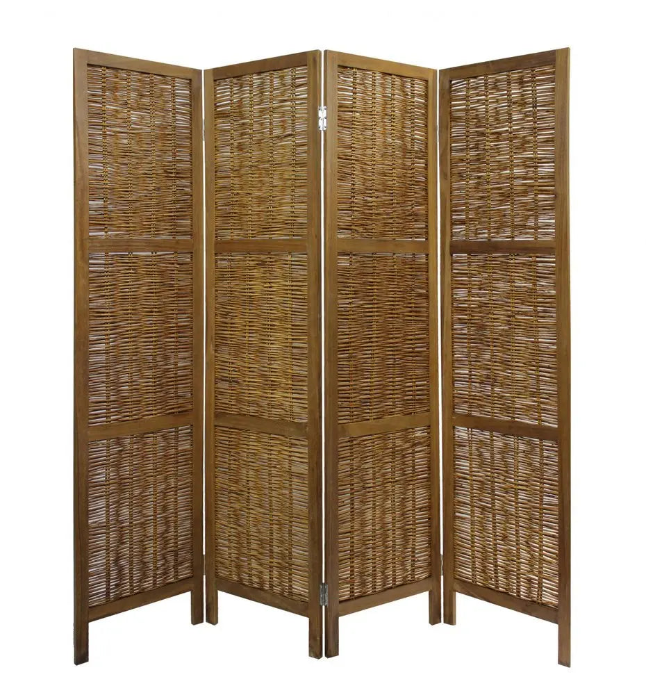Brown Willow Four Panel Room Divider Screen - NOBLE HOME INTERIORS