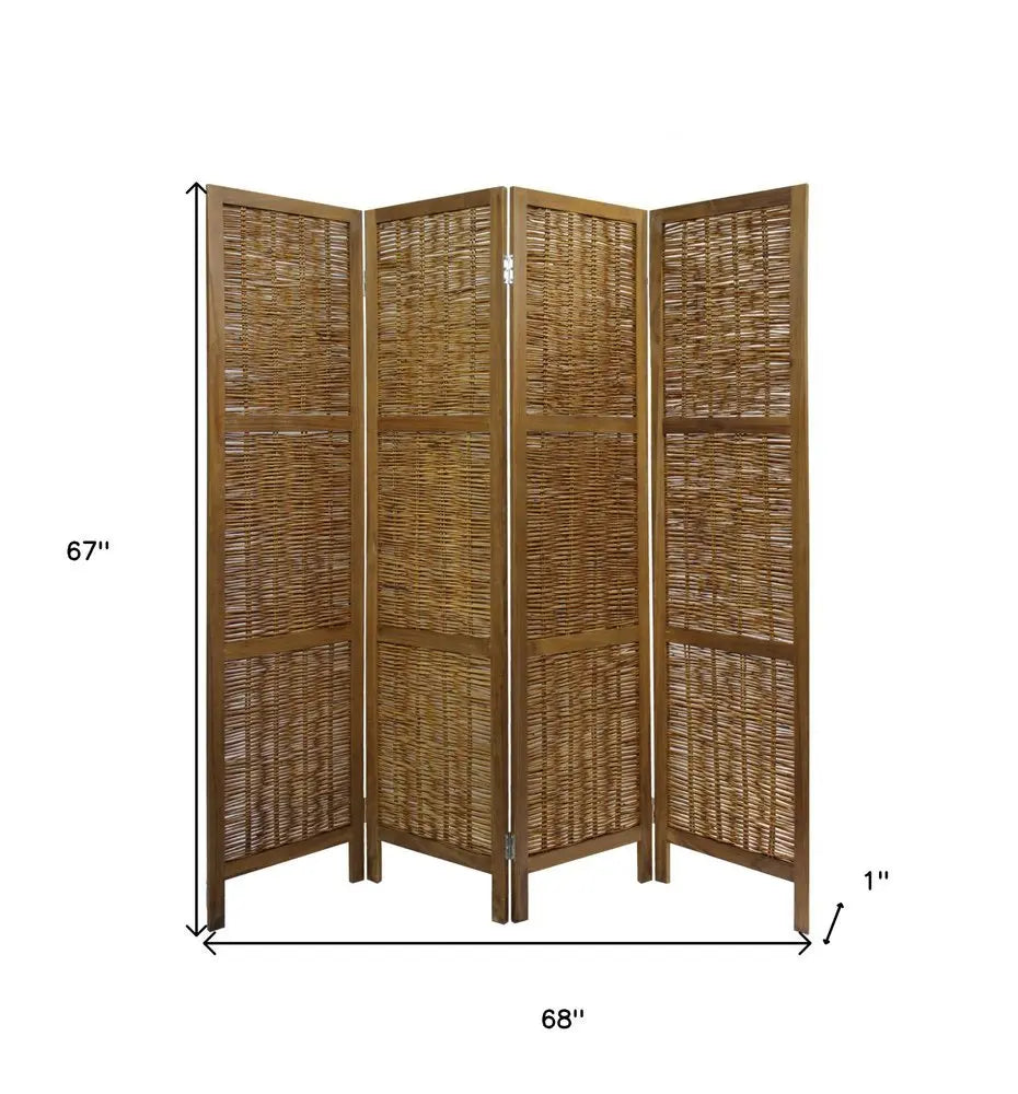 Brown Willow Four Panel Room Divider Screen - NOBLE HOME INTERIORS