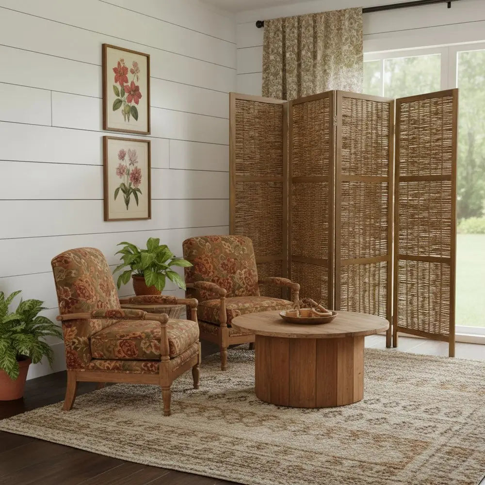 Brown Willow Four Panel Room Divider Screen - NOBLE HOME INTERIORS