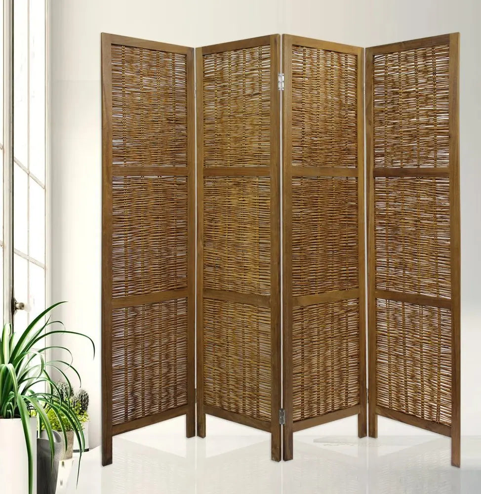Brown Willow Four Panel Room Divider Screen - NOBLE HOME INTERIORS