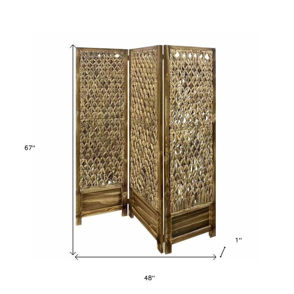 Casual Wood And Seagrass Three Panel Room Divider Screen - NOBLE HOME INTERIORS