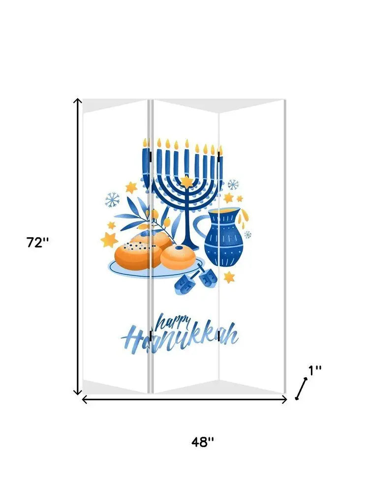 Celebratory Hanukkah Three Panel Room Divider Screen - NOBLE HOME INTERIORS