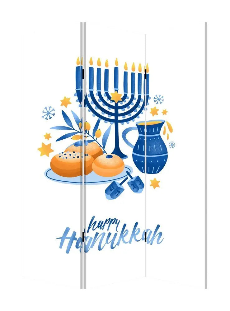Celebratory Hanukkah Three Panel Room Divider Screen - NOBLE HOME INTERIORS