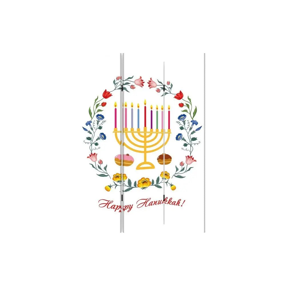 Celebratory Hanukkah Three Panel Room Divider Screen - NOBLE HOME INTERIORS