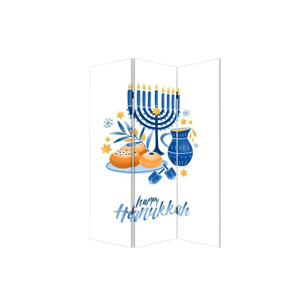 Celebratory Hanukkah Three Panel Room Divider Screen - NOBLE HOME INTERIORS