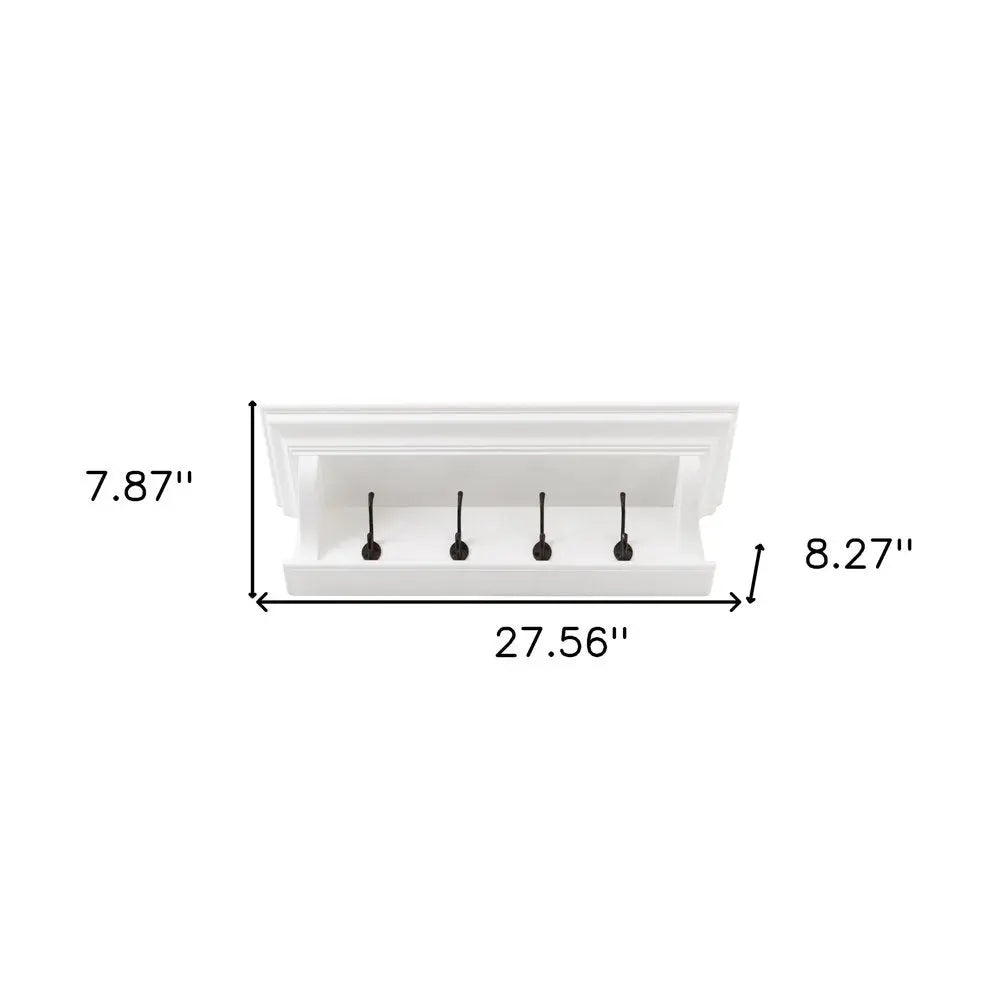 Classic White Wood Wide Four Hook Hanging Coat Rack - NOBLE HOME INTERIORS