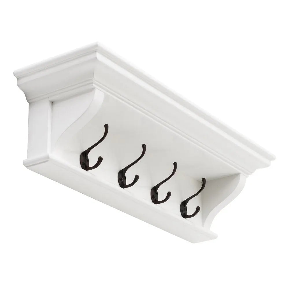 Classic White Wood Wide Four Hook Hanging Coat Rack - NOBLE HOME INTERIORS